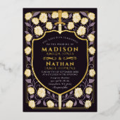 Zwaard & Schild Middeleeuwse Fantasy Monogram Brui Folie Uitnodiging (Voorkant)