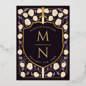 Zwaard & Schild Middeleeuwse Fantasy Monogram Brui Folie Uitnodiging (Achterkant)
