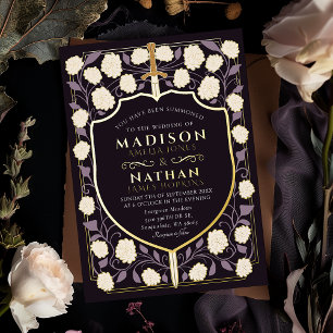 Zwaard & Schild Middeleeuwse Fantasy Monogram Brui Folie Uitnodiging