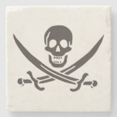 Zwaard van Obsidiaan Schedel Piratenvlag van Calic Stenen Onderzetter (Voorkant)