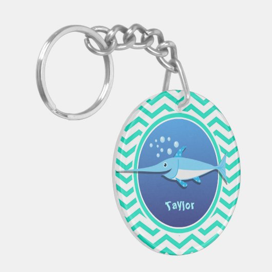 Zwaardvis; Aqua Green Chevron Sleutelhanger (Voorkant Links)