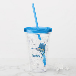 Zwaardvis zeilvis leuk cartoon illustratie acryl drinkbeker