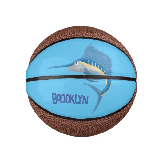 Zwaardvis zeilvis leuk cartoon illustratie basketbal (Voorkant)