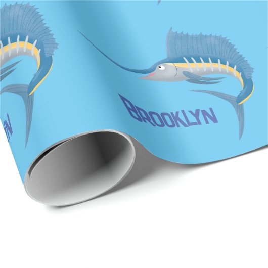 Zwaardvis zeilvis leuk cartoon illustratie cadeaupapier (Rol Hoek)