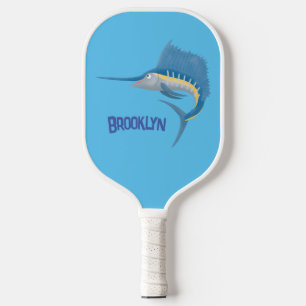 Zwaardvis zeilvis leuk cartoon illustratie pickleball paddle