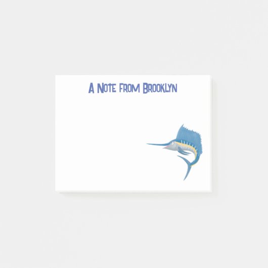 Zwaardvis zeilvis leuk cartoon illustratie post-it® notes (Voorkant)