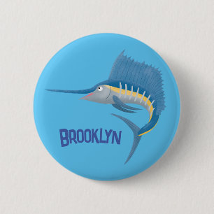 Zwaardvis zeilvis leuk cartoon illustratie ronde button 5,7 cm