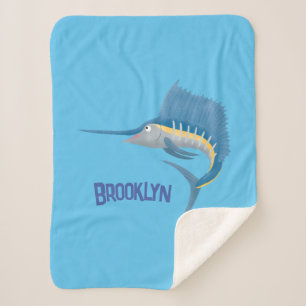 Zwaardvis zeilvis leuk cartoon illustratie sherpa deken