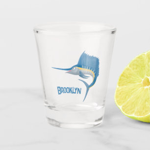 Zwaardvis zeilvis leuk cartoon illustratie shot glas