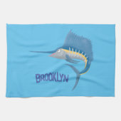 Zwaardvis zeilvis leuk cartoon illustratie theedoek (Horizontaal)