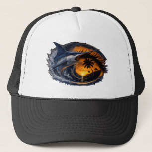 Zwaardvis Zonsondergang Golf – Surrealistische Tro Trucker Pet