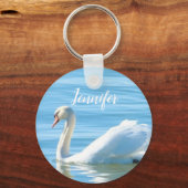 Zwan in de Blue Water Personalized Name Sleutelhan Sleutelhanger (Achterkant)