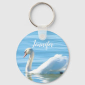 Zwan in de Blue Water Personalized Name Sleutelhan Sleutelhanger (Achterkant)
