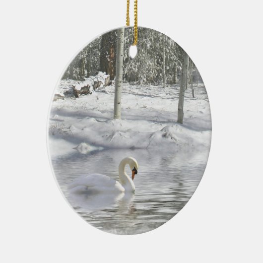 Zwan in de Sneeuwkerstversiering Keramisch Ornament (Rechts)