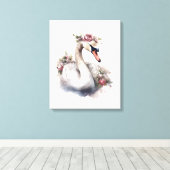 Zwan met Roos Kroon Canvas Afdruk (Insitu (Houten vloer))