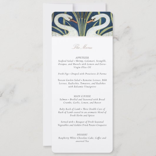 zwanen Art Deco Bruiloft Menu Kaart (Voorkant)
