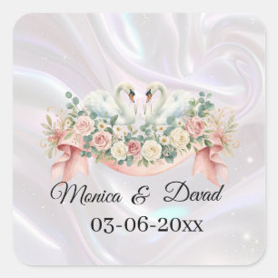 Zwanen Bruiloft Servetten Vierkante Sticker