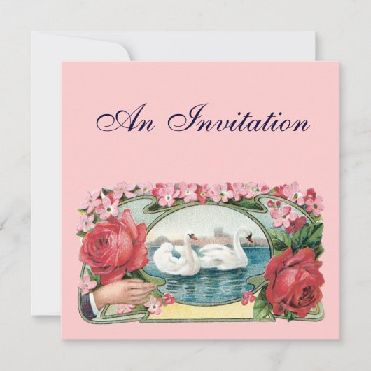 Zwanen en Rozen Custom Party Invitations Kaart (Voorkant)