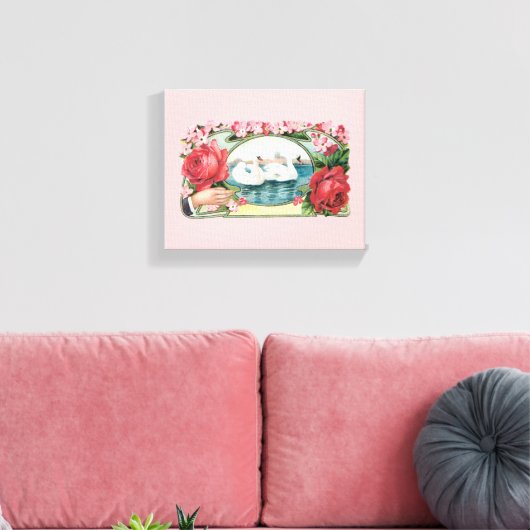 Zwanen en Rozen kunst gewikkeld doek Canvas Afdruk (Insitu (Woonkamer))