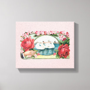 Zwanen en Rozen kunst gewikkeld doek Canvas Afdruk