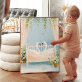 Zwanen Familie Muur Kunst Print, Romantische Babyk Poster