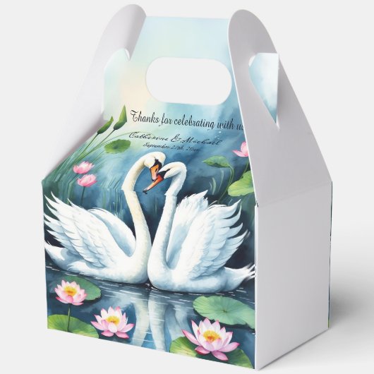 Zwanen in liefde Waterverf Lotus Lake bruiloft Bedankdoosjes (Achterkant)