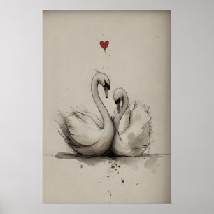 Zwanen Liefde Printbare, Hart Valentijn Print