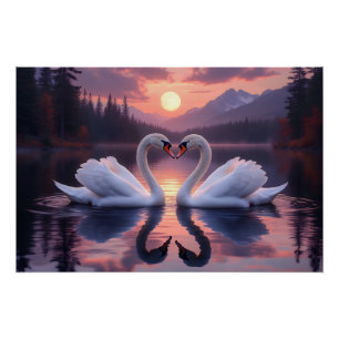 Zwanen onder de maan van de liefde perfect poster