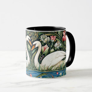 Zwanen op vijver in William Morris stijl schilderk Mok