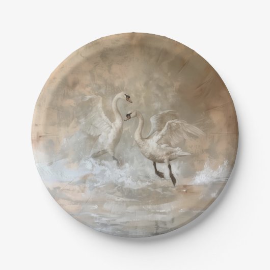 Zwanen - ronde papieren Borden Bordje (Voorkant)