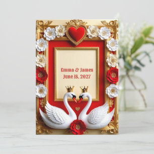 💎 Zwanen Trouw Parels En Rood Gouden Frame 💖 Kaart