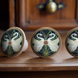 Zwanen Walter Crane Goudblauw Art Nouveau Keramische Knop