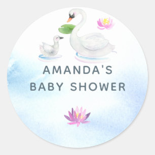 Zwanen Waterverf Baby Shower Ronde Sticker