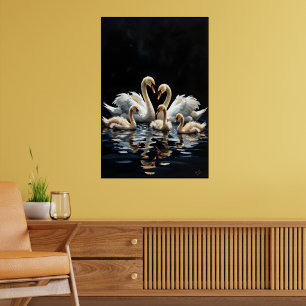 Zwanenfamilie op Zwarte Meer Kunstwerk Poster