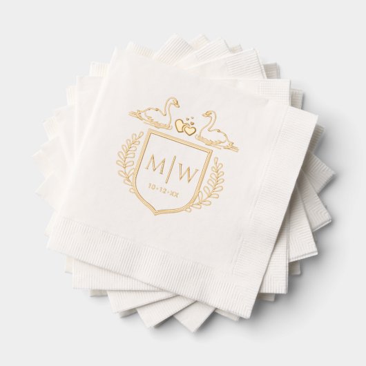 Zwanenharten Crest 2 Initiaal Bruiloft Monogram Folie Servetten (Insitu (Gestapeld))