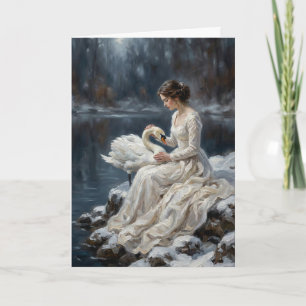 Zwanenmaagd Wintermeer Romantische Fantasie Kunst Kaart