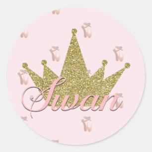 Zwanenmeer Prinses Gouden Glitter Kroon Verjaardag Ronde Sticker