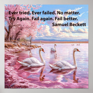 🦢 Zwanenmeer Roze Boom Droomlandschap Inspirerend Poster