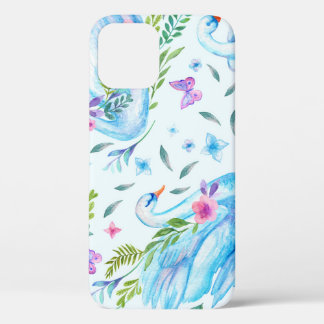 Zwanenmeer, waterverf schattig naadloos patroon. iPhone 12 hoesje