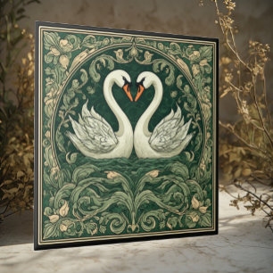 Zwanenpaar Art Nouveau decoratieve wandaccent Tegeltje