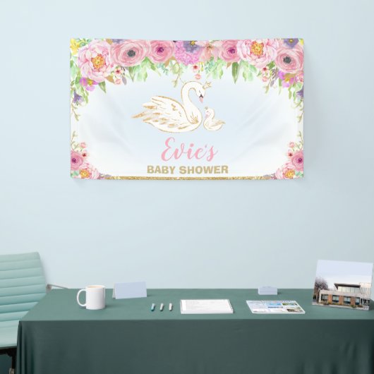 Zwanenprinses Baby shower Bloemen Achtergrond Deco Spandoek (Beurs)