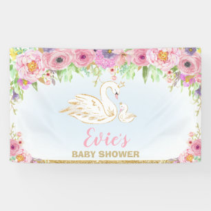 Zwanenprinses Baby shower Bloemen Achtergrond Deco Spandoek