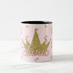 Zwanenprinses Ballet Slippers Gouden Glitter Kroon Tweekleurige Koffiemok