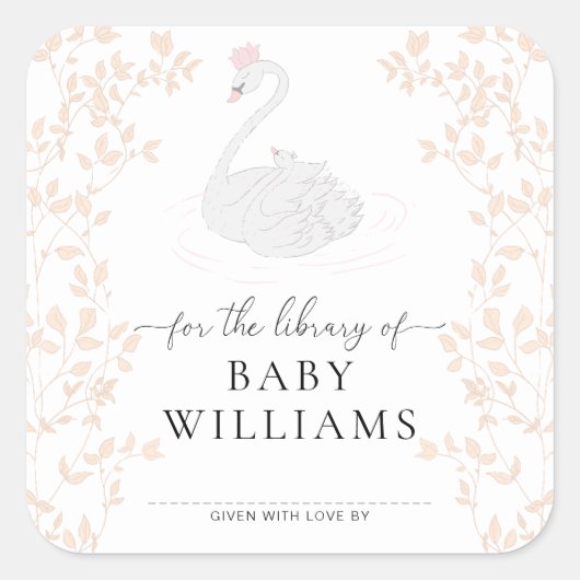 Zwanenprinses Bibliotheek van Boekplaatsticker Vierkante Sticker (Voorkant)