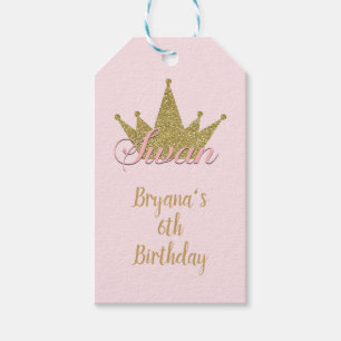 Zwanenprinses Gouden Glitter Kroon Verjaardagsfees Cadeaulabel