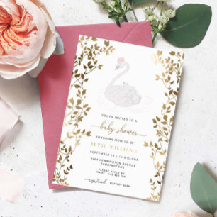 Zwanenprinses Meisje Baby Shower Folie Uitnodiging