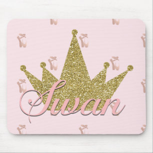 Zwanenprinses Roze & Gouden Glitter Kroon Glamour Muismat