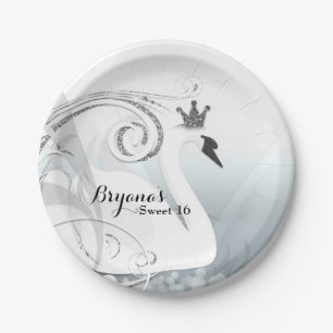 Zwanenprinses Zilver & Wit Elegant Aangepaste Fees Papieren Bordje