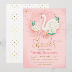 Zwanenvijver Goud Glitter Roze Baby Shower Kaart
