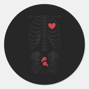 Zwanger Skelet Tweeling Halloween Skelet Boksen T Ronde Sticker